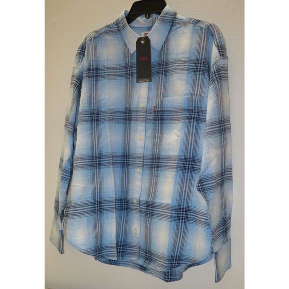 Levi's A08670004 Women's Sz L Joey Plaid Bonnie Blue L/S Flannel Shirt $60 - Picture 2 of 10